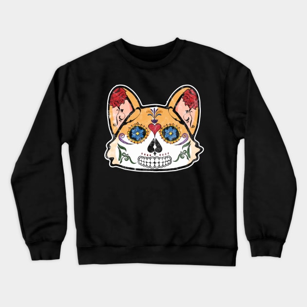 Corgi Sugar Skull Crewneck Sweatshirt by karutees